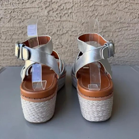 FitFlop Eloise Wedge Sandals Womens Size 8 Silver Platform Espadrille Strappy - Picture 4 of 15